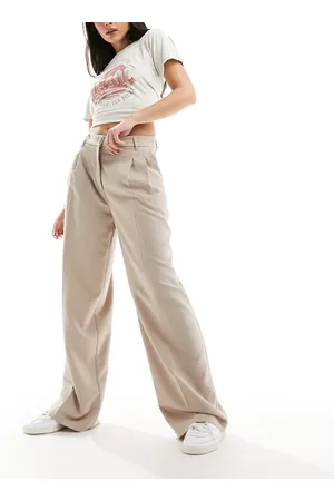 Monki High waist wide leg tailored pants in beige