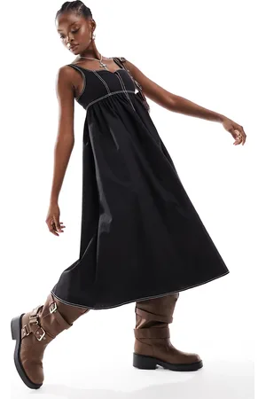 COLLUSION Cotton maxi smock dress with notch neck in