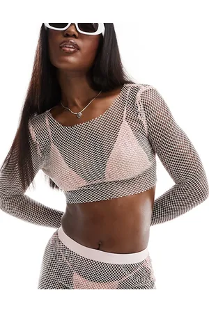 Simmi London Simmi diamante netting long sleeve crop top in baby - part of a set