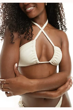 ASOS Emily ribbed multiway bandeau bikini top in ecru