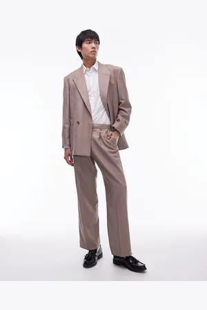 Topman Wide leg suit pants in stone