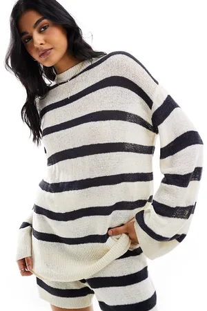 Pretty Lavish Stripe knit sweater in cream and navy - part of a set