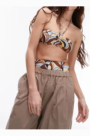 Topshop Mix and match halter bandeau bikini top in 70s swirl print
