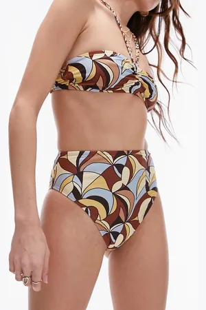 Topshop Mix and match high waist high leg bikini bottoms in 70s swirl print