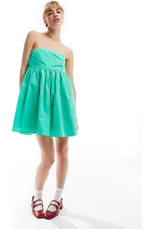Glamorous Bandeau volume mini smock dress in turquoise