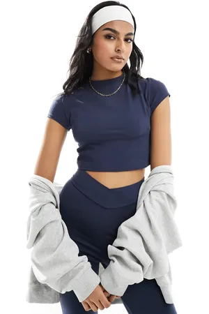 Miss Selfridge Short sleeve crop top in navy blue - part of a set