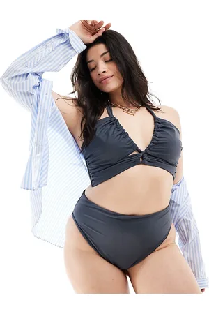 ASOS Curve Ashley high leg high waist bikini bottom in slate