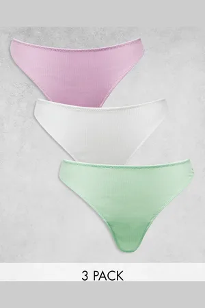ASOS 3 pack ribbed thongs in white, lilac & pistachio