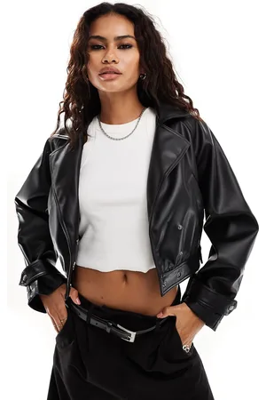 ASOS Faux leather glam 80s crop jacket in black