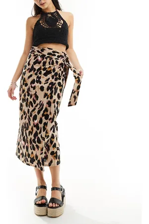 Never Fully Dressed Jaspre linen midaxi skirt in leopard