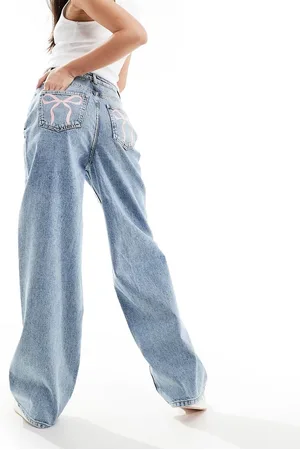 Miss Selfridge Bow pocket baggy jean in acid wash
