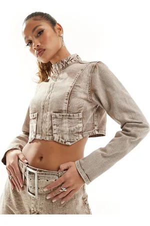 Simmi London Simmi denim cropped jacket with pocket detail in light wash sand - part of a set