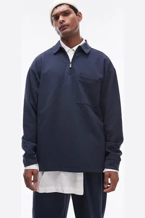 Topman Oversized fit jersey 1/4 zip polo in