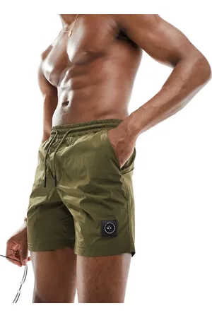 Marshall Artist S crinkle nylon swim shorts with logo in olive