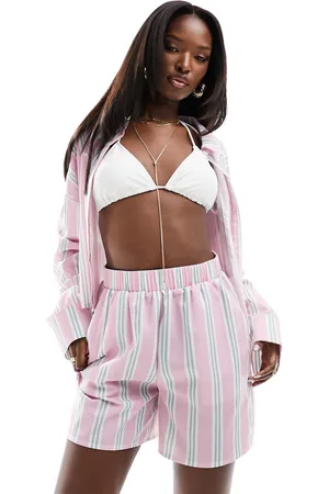 Kaiia Poplin shorts in pink stripe - part of a set