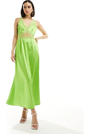 Never Fully Dressed Lace insert midaxi dress in lime