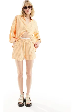 Daisy Street Boxer waist detail boyfriend shorts in textured stripe - part of a set