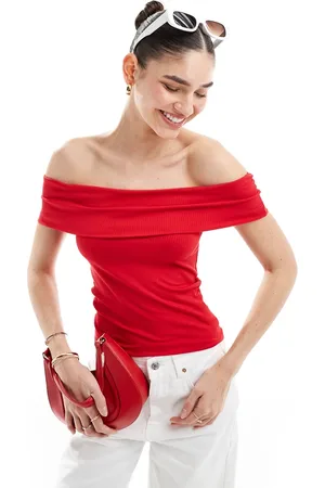 Stradivarius Fold over seamless bardot top in