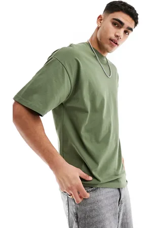 SELECTED Oversized heavyweight T-shirt in khaki