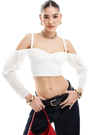 ASOS Ruched bust crop top with exaggerated sleeves in