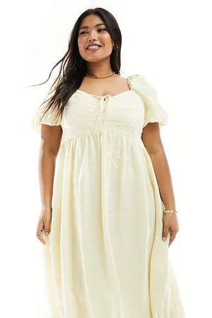 EVER NEW Puff sleeve midi dress in butter bean