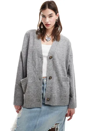 Monki Knit button front cardigan in gray