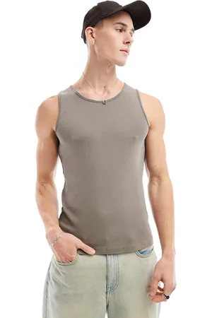 River Island Ribbed tank top in washed khaki