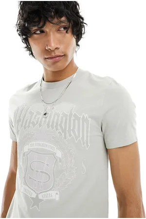 ASOS Muscle fit washed T-shirt with front Washington print