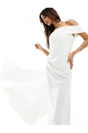 Jarlo Clean bandeau maxi dress with train in ivory