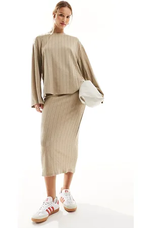 JDY Ribbed midi skirt in beige - part of a set