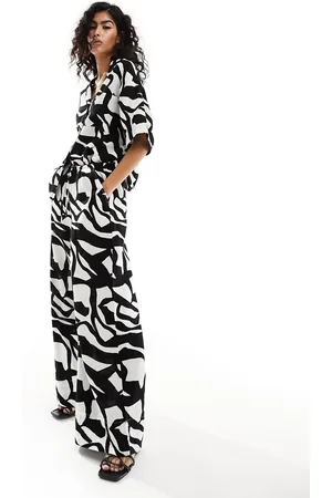 ASOS Cheesecloth tie waist wide pull on pants in print