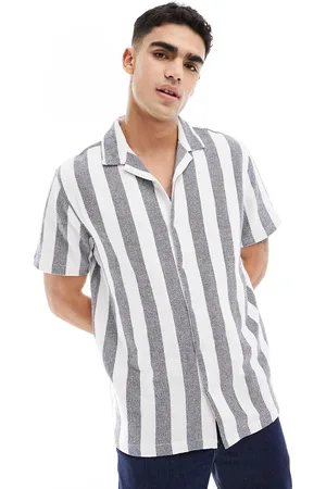Brave Soul Cotton textured camp collar shirt in stripe