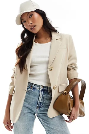 Miss Selfridge Oversized single breasted blazer in stone