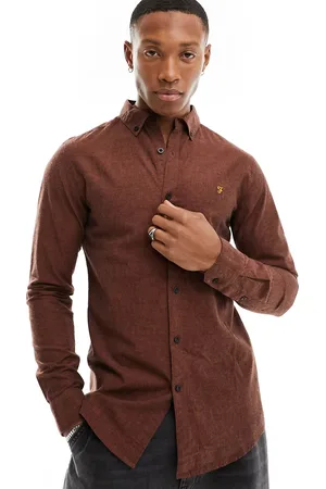 Farah Steen slim fit brushed shirt in burgundy