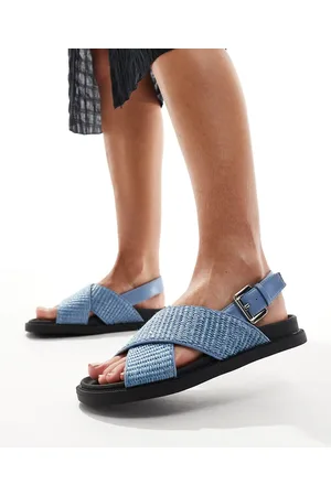 London Rebel Cross strap woven sandals in