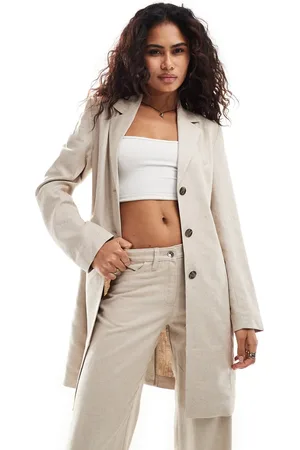 Weekday Zoe linen blend longline blazer in beige -set