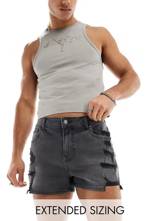 ASOS Super short length skinny denim shorts with rips in washed