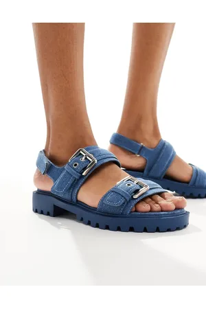 London Rebel Double buckle chunky sandals in denim