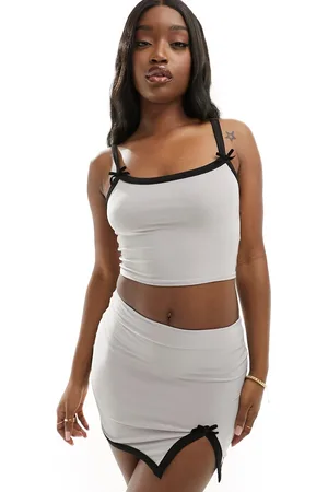 Kaiia Contrast trim bow detail cami top in - part of a set