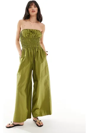 ASOS Shirred bodice wide leg jumpsuit in olive