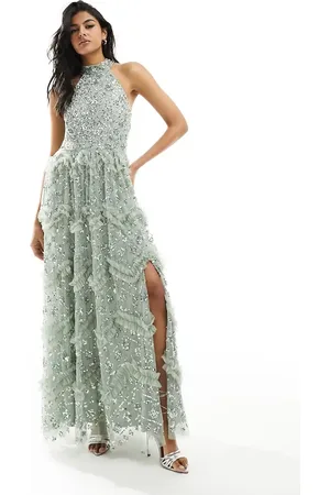 Maya Deluxe Premium halterneck embellished maxi dress in sage