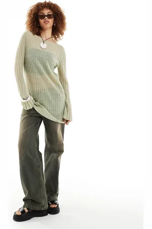 Weekday Molly sheer knit mini dress in sage
