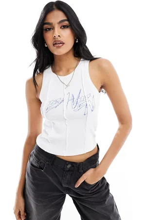 Noisy May Seam detail tank top with heaven print in