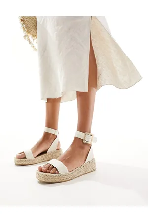 South Beach Linen look two part espadrille sandals in cream