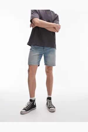 Topman Straight leg denim shorts in light wash