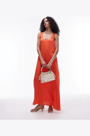 Topshop Crinkle low scoop maxi dress in red