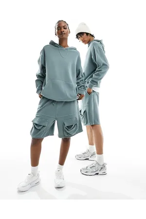 ASOS Unisex oversized hoodie in washed teal with seam details - part of a set