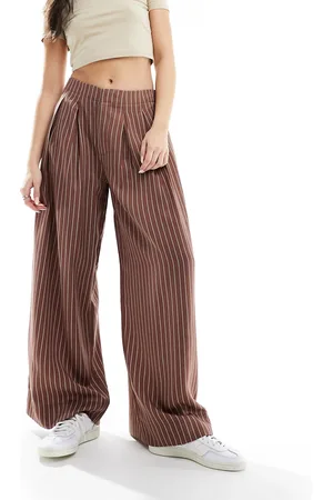 ASOS Wide leg pants with pleat detail in terracotta stripe