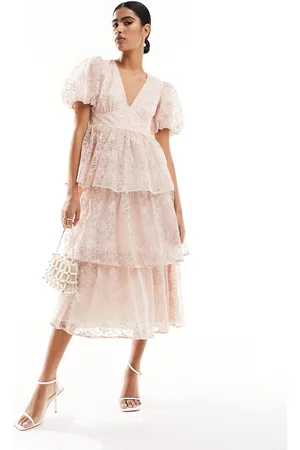 Maya Deluxe Organza midi dress with puff sleeves in