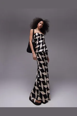 Topshop Satin maxi bias skirt in mono geo print - part of a set